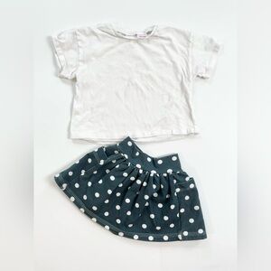 Zara White and Turquoise Polkadot Matching Skirt Set